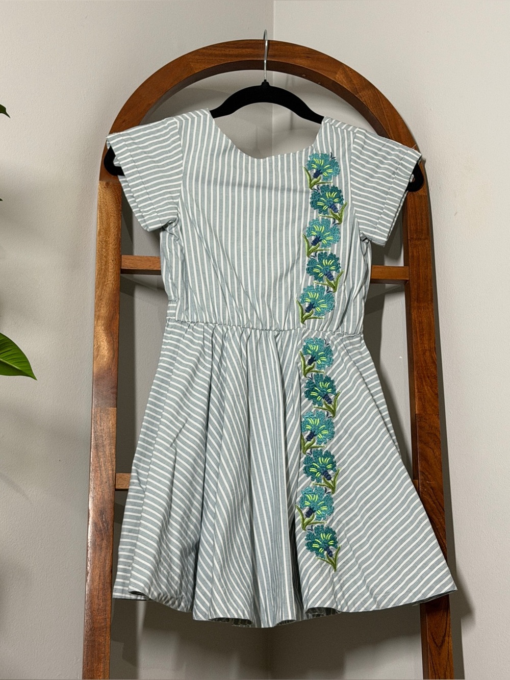 Tea Collection 8 Striped Embroidered Floral Fit and Flare Cut Out Dress